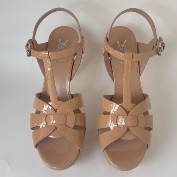 Yves Saint Laurent Tribute Beige Heels Leather Platform Sandals Women Sz 39 US9 - Picture 4 of 11